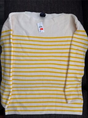 GAP Cream and Yellow Striped Crewneck Sweater